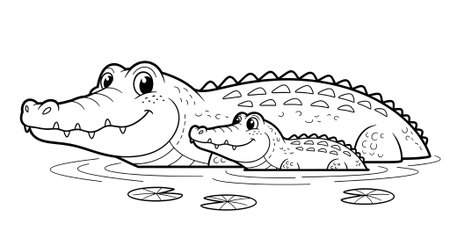 Crocodile in the pond. Vector illustration for coloring book.の素材