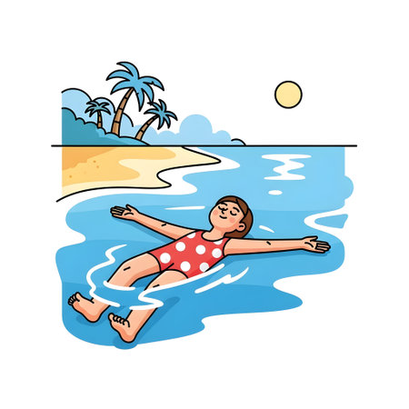 Girl in a swimsuit floating in the sea. Vector illustration.の素材