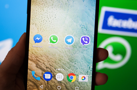 Moscow, Russia - January 30, 2017: Social network applications on Nexus smartphone display.のeditorial素材