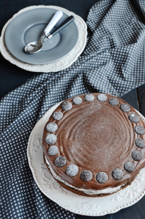 Chocolate cake on the grey の写真素材