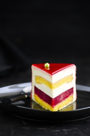 Strawberry mousse cake by strawberry mirror glaze with lemon creamの写真素材
