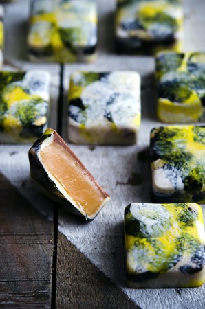 Handmade luxury chocolate with passion fruit ganacheの写真素材