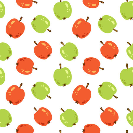 Vector cute seamless pattern with red and green apples. Whole apples on white background. apple pattern.のイラスト素材