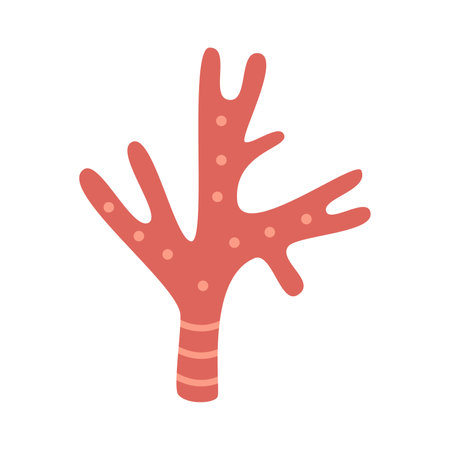 Vector red coral in flat design. Cute water plant with dots. sea reef. marine algae.のイラスト素材