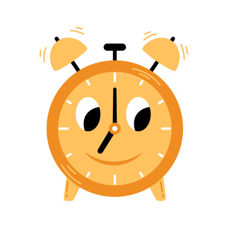 Vector cute alarm clock. Clock with eyes and smile. back to school.のイラスト素材