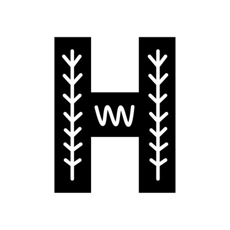 Black and white Scandinavian ornate letter H. Folk font. Letter H in Scandinavian style.のイラスト素材