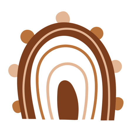 Hand drawn abstract rainbow. Cute boho rainbow in brown colors. Scandinavian shape.のイラスト素材