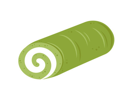 Vector japanese matcha roll cake with white cream filling. Japanese dessert. Asian food.のイラスト素材