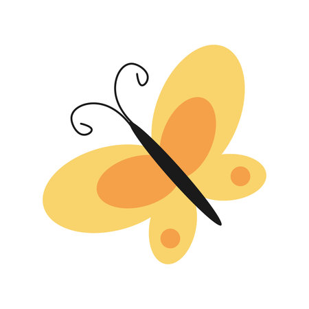 Vector cute yellow butterfly in flat design. insect clipart.のイラスト素材