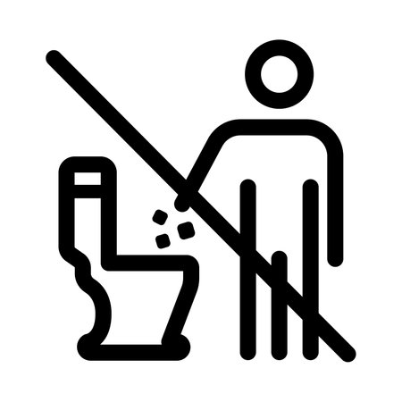 Don't throw trash in the toilet. Vector line no toilet littering icon. Please do not litter in toilet sign. Editable stroke.のイラスト素材
