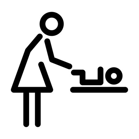 Vector woman and baby icon. Room for mother and child sign. Baby changing room symbol. parent and kid. Editable stroke.のイラスト素材