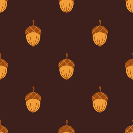 Vector seamess pattern with acorns. Cute oak acorns on dark background.のイラスト素材