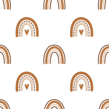 Vector seamless pattern with abstract rainbows. Boho rainbows. cute background.のイラスト素材