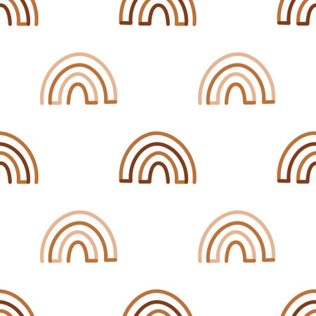 Vector seamless pattern with abstract rainbows. Boho rainbows with lines. cute background.のイラスト素材