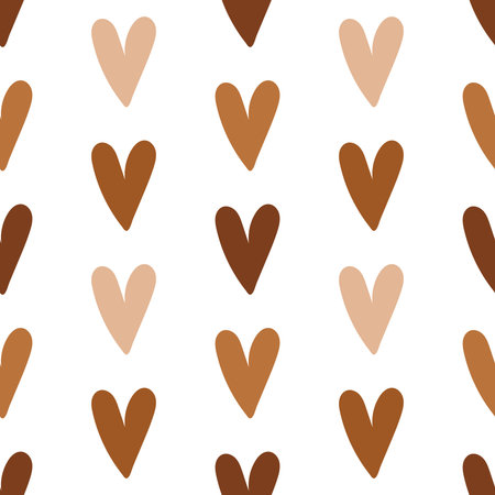 Vector seamless pattern with boho hearts. Cute love background. brown hearts.