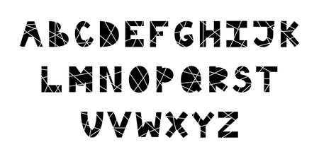 Black and white alphabet with lines. Striped font with letters. Latin alphabet.のイラスト素材