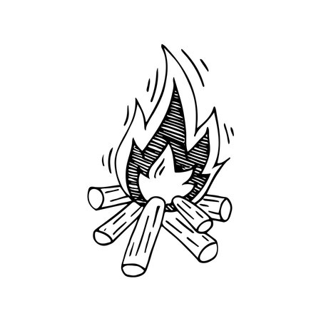 Hand drawn doodle campfire. Vector bonfire clipart. outline.のイラスト素材