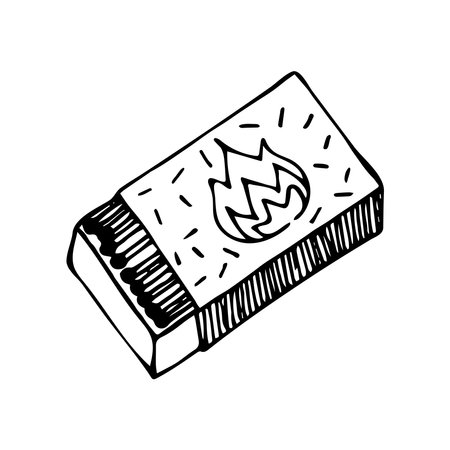Hand drawn doodle matchbox. Matches. vector clipart. outline.のイラスト素材