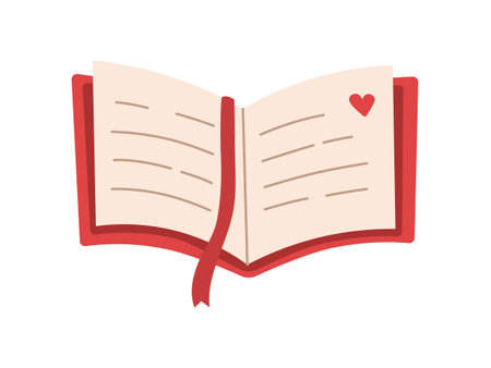 Vector open red book with ribbon bookmark. reading book.のイラスト素材
