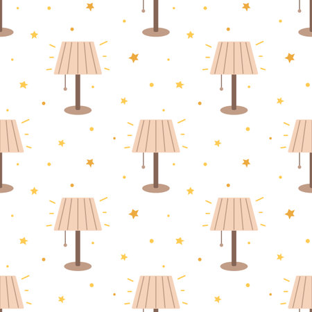 Vector seamless pattern with night lamp and stars. table lamp background.のイラスト素材