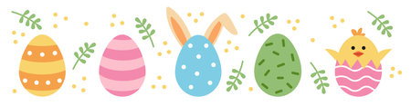 Vector cute easter set. Egg with ears and chicken in egg. cute eggs.のイラスト素材
