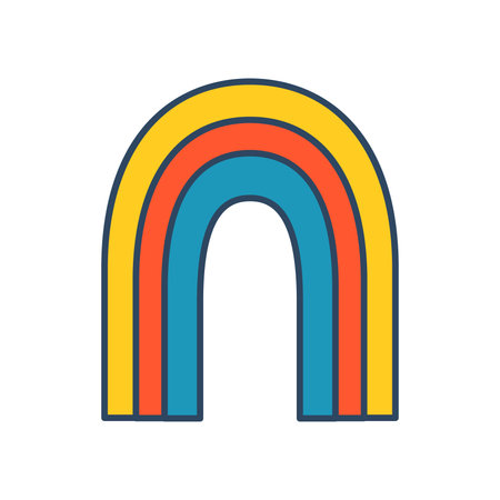 Vector retro abstract rainbow. Groovy summer striped rainbow. 70s. Hippie rainbow in retro style.のイラスト素材