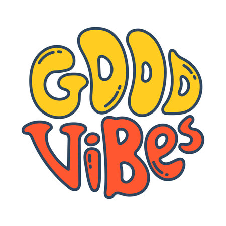 Vector hand written Good Vibes lettering. Retro text Good Vibes in circle shape. 70s.のイラスト素材