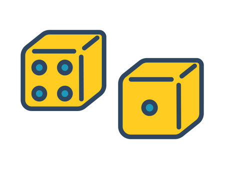 Vector yellow dice. casino gaming. board and tabletop games. outline. retro dice.のイラスト素材