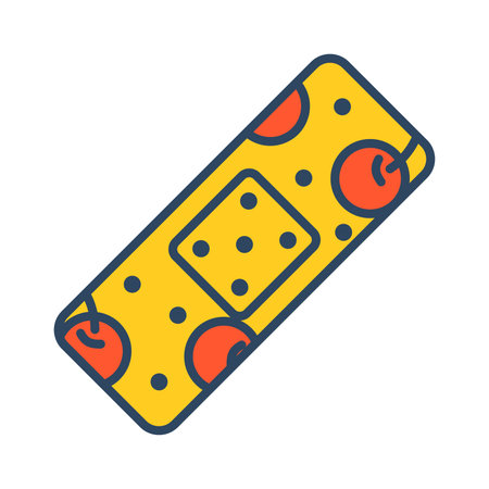 Vector retro plaster with cherry. Yellow medical plaster with red berry. 70s.のイラスト素材