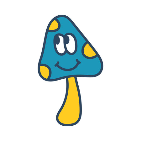 Vector mushroom with eyes. Groovy smiling mushroom. retro clipart.のイラスト素材