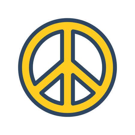 Vector yellow peace symbol. hippie peace sign. outline.のイラスト素材