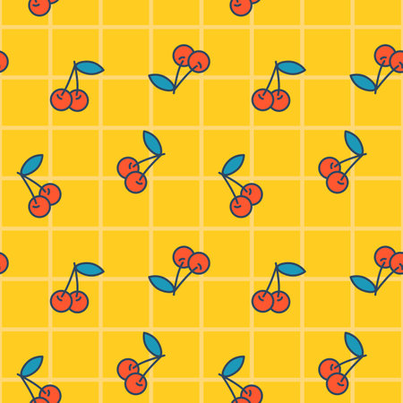 Vector seamless pattern with cherry. Cute cherry on yellow background. Wrapping and clothing. Print for kids.のイラスト素材