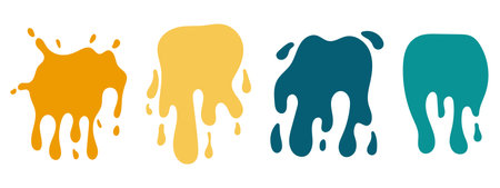 Vector paint splash set. Colorful melt drops collection. Abstract cartoon liquids and drops.のイラスト素材