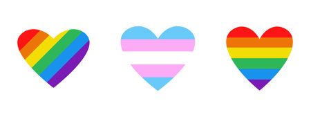 Vectr doodle set with LGBT and transgender hearts. Pride month. LGBTQ Plus. striped hearts.のイラスト素材