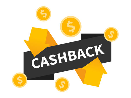 Vector cashback label with arrows. Business cash back icon. Return of money from purchases. Modern cashback banner.のイラスト素材