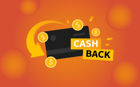 Vector cashback banner with debit card and arrow. Business cash back banner with gradient background. Return of money from purchases. Modern cashback banner.のイラスト素材