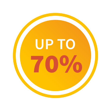 Vector round sale sticker. Up to 70 percent text. gradient label. Sale or cashback.のイラスト素材