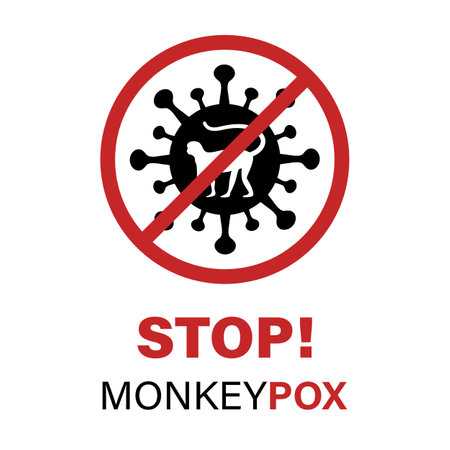 Stop Monkeypox virus. Vector monkey pox poster. No monkeypox sign.のイラスト素材