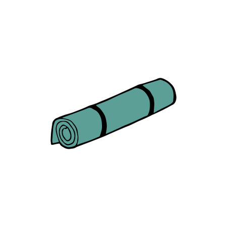 Hand drawn doodle yoga mat. Vector turquoise clipart. fitness. Meditation.のイラスト素材