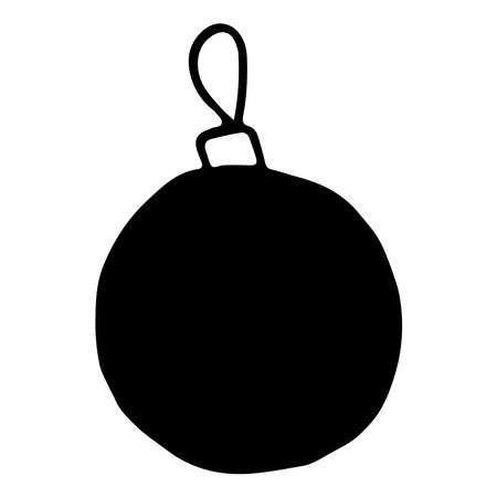 Doodle black christmas ball. Vector illustration of christmas tree decoration. Hand drawn doodle clipart.のイラスト素材