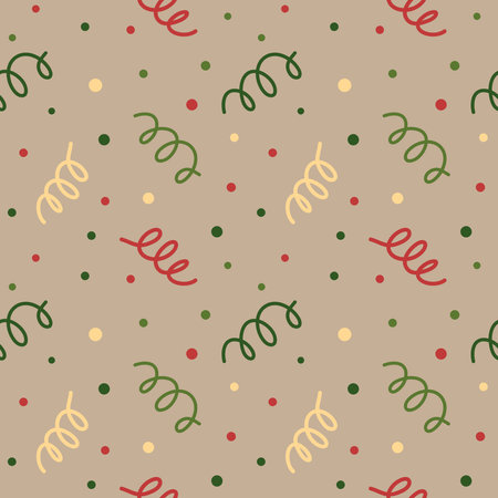 Seamless pattern with confetti and polka dot. Vector illustration of pattern on kraft paper. Pattern for Christmas, Birthday, New Year and another celebration.のイラスト素材