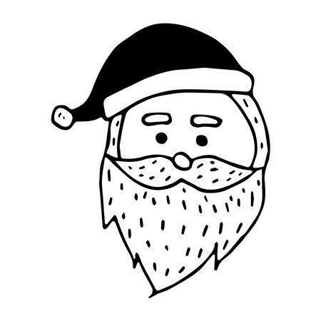 Cute vector doodle Santa Claus. Christmas black and white vector illustration. Hand drawn clipart with Father Frost. Happy New Year.のイラスト素材