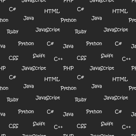 Vector seamless pattern with programming languages. Names of machine languages. black and white.のイラスト素材
