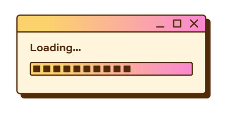 Vector retro loading window. Nostalgic UI. Y2k vaporwave computer interface. Gradient progress bar.のイラスト素材