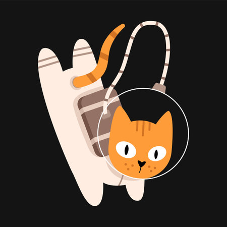Vector cute cat in space. Cat astronaut in flat design. Funny animal flying in the galaxy.のイラスト素材