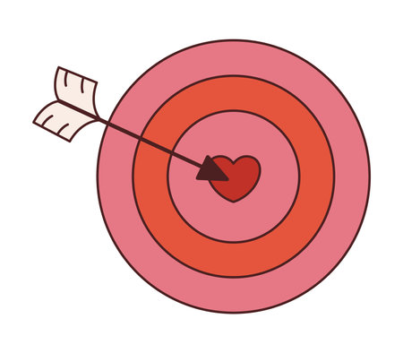 Vector retro target with heart in center. Target and arrow y2k. Happy Valentine's day. hitting the target. love and romance.のイラスト素材
