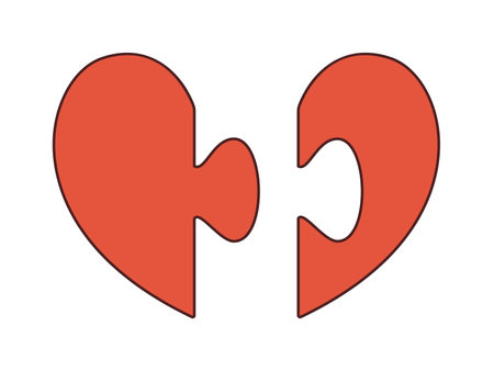 Vector retro heart puzzle pieces. Illustration with couple elements of heart. Happy Valentines day y2k. love and romance. Jigsaw.のイラスト素材