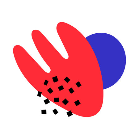 Vector abstract shapes. Modern red blot with blue circle and black dots. Abstract spots.のイラスト素材