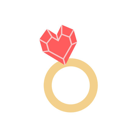 Vector heart-shaped diamond ring. Hand drawn cute ring. Valentine's day.のイラスト素材