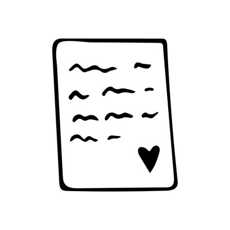 Hand drawn doodle love letter. Valentine's day clipart. Vector paper with heart. outline.のイラスト素材